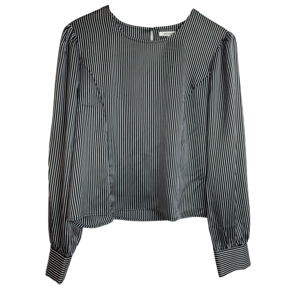Striped Black & White Women's Top Silky New! Long Sleeve